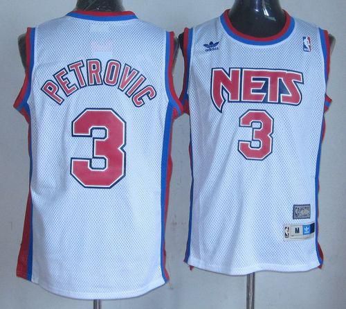 Men Brooklyn Nets 3 Drazen Petrovic White Throwback Stitched NBA Jersey